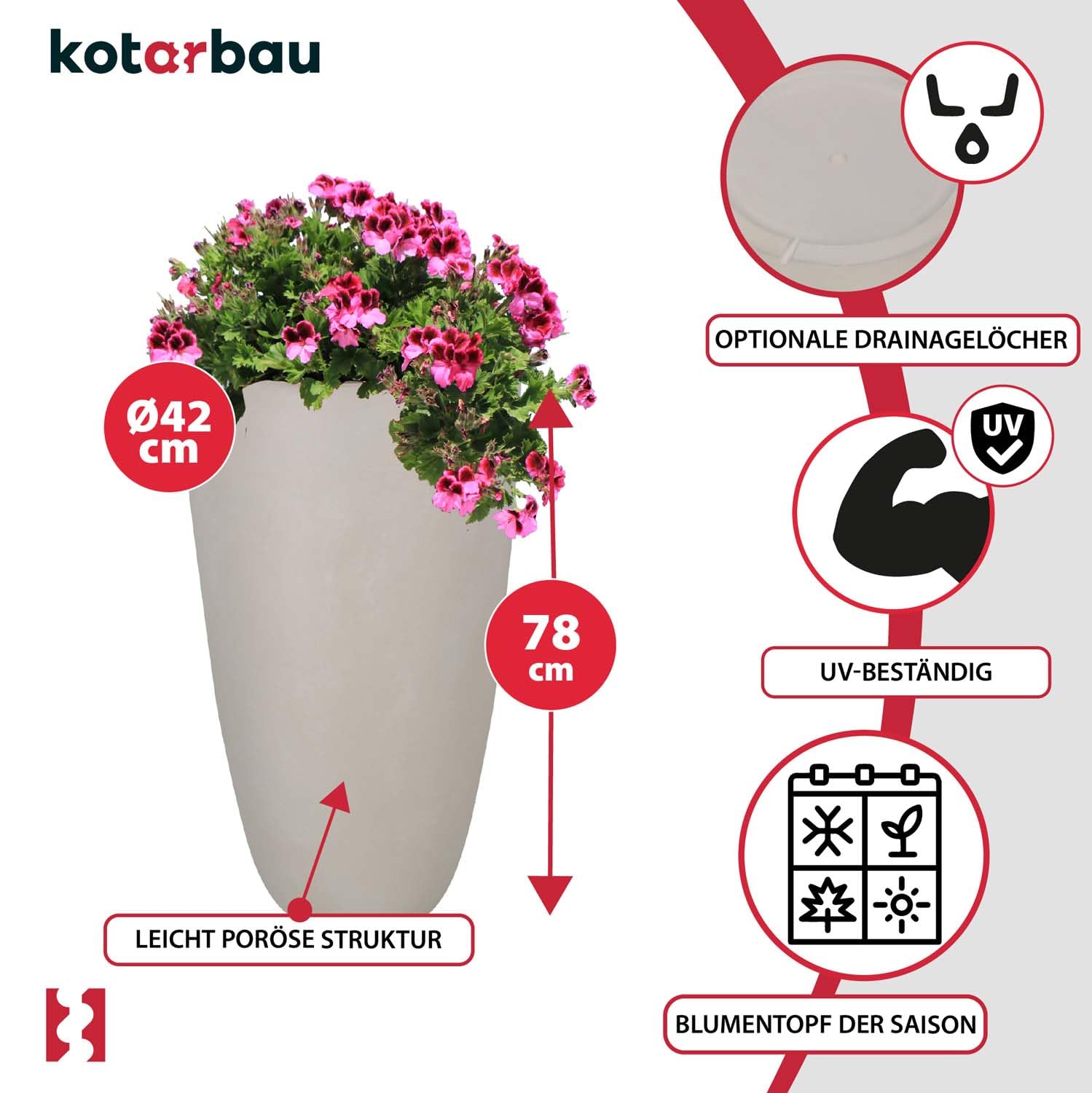 KOTARBAU® Doniczka Wysoka z Włókna Ceramicznego ⌀ 42, Donica Duża do Salonu