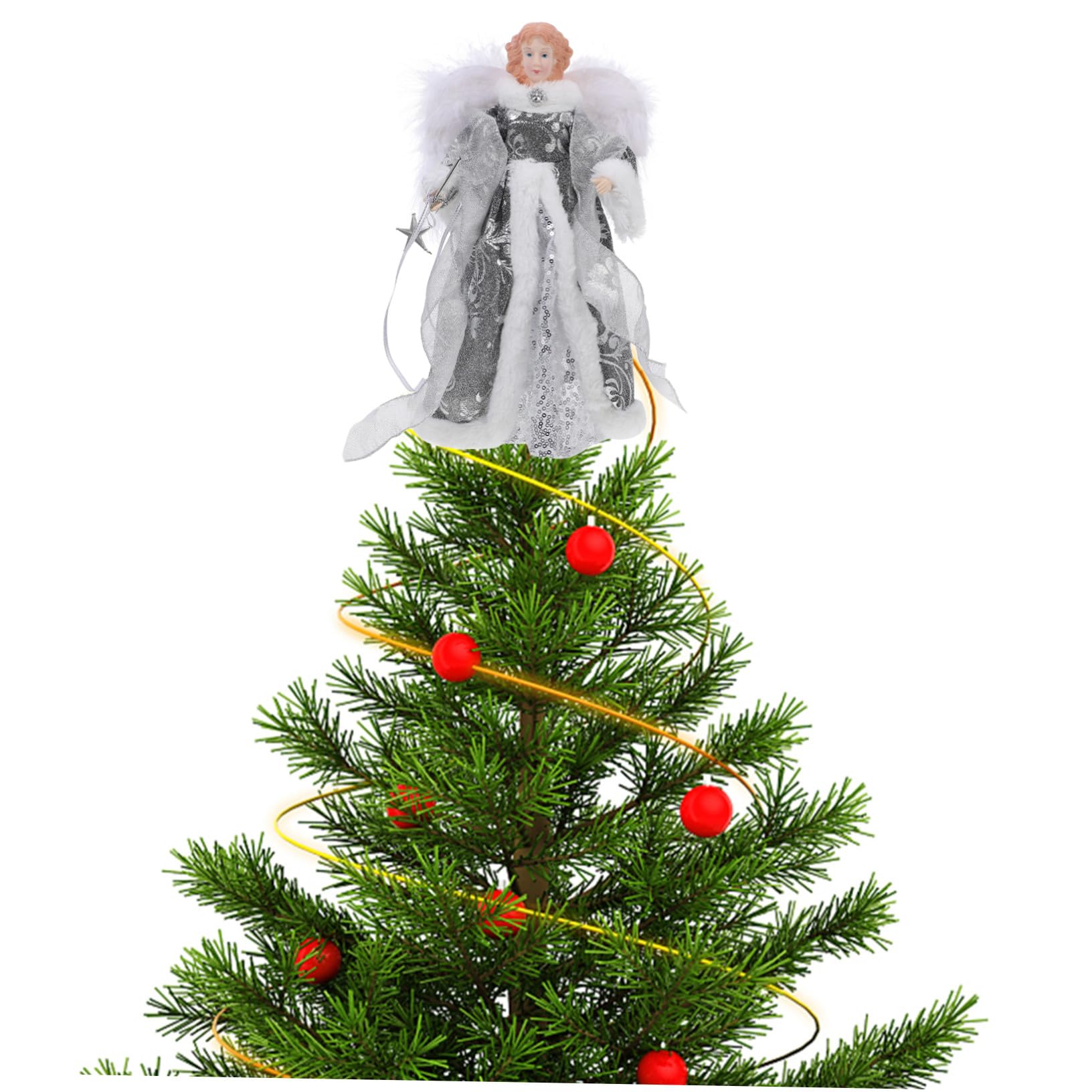 ERINGOGO Decoración Navideña Ángel con Alas de Peluche Adorno Pequeño para Árbol de Navidad Figura Decorativa para Fiesta y Regalo para del Árbol Diseño Festivo