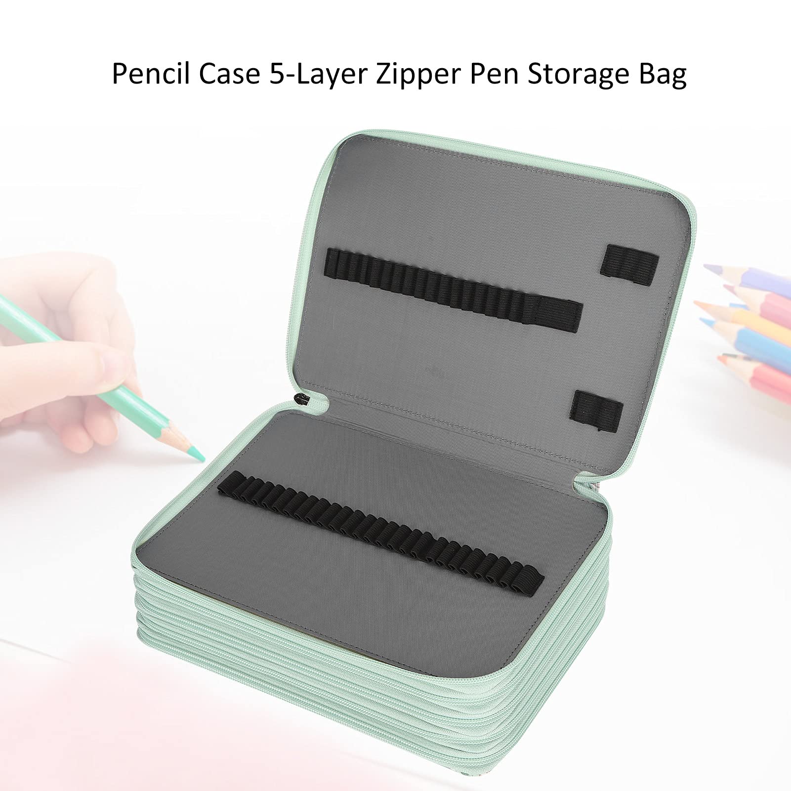 Cyrank Astuccio per matite di Grande capacità, 252 Slot Portamatite Astuccio per matite Organizer per matite con Cinturino per Manici Pratico Astuccio per matite Colorate(Verde)