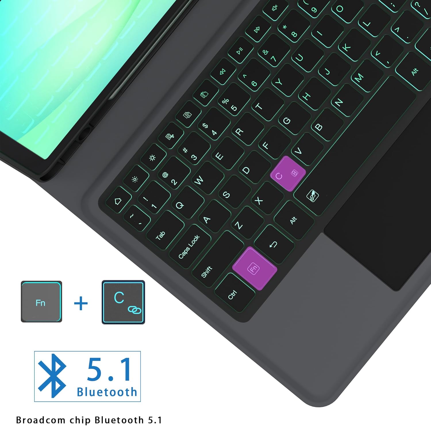 Keyboard Case for Samsung Galaxy Tab A11+ /A9+ 11 inch - Smart Wireless Folio Touch Trackpad Tablet Cover - 7 Color Backlit Keyboard with S Pen Holder for Tab A11 Plus 11" 2025 /A9 Plus 11" 2023 Black