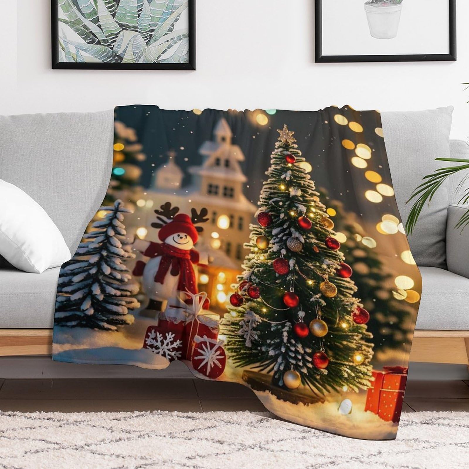 Couverture motif sapin de Noël, cadeau idéal flanelle douce 178x203 cm
