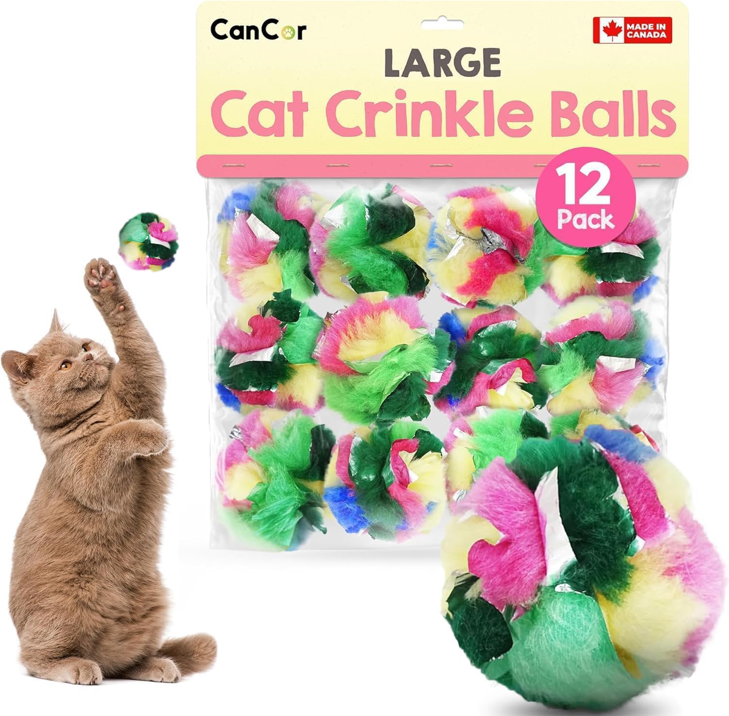 Cat Crinkle Balls 12-Pack – Lightweight 2.5" Crinkle Toys for Indoor Cats – Safer Alternative to Foil Balls