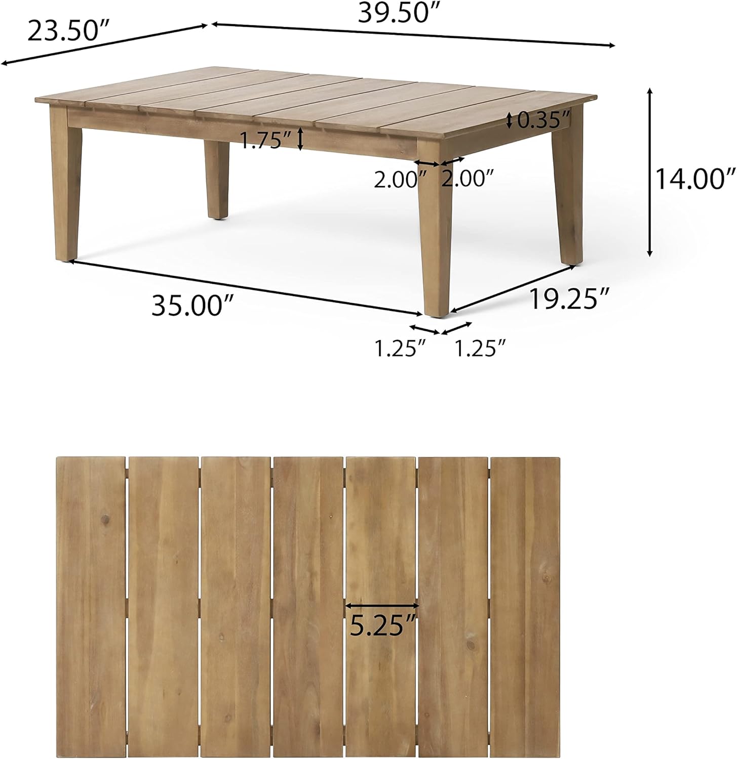 Acacia Wood Outdoor Coffee Table Brown Rustic Rectangular Water Resistant