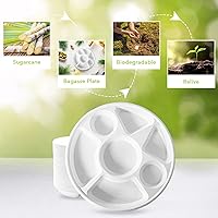 Vista 62 de three leaf 6 COMPARTMENT BAGASSE TRAY 400 Ct. Heavy-Duty- Super Strong- Natural- Eco-Friendly Disposable Bagasse Plates, 100% Biodegradable 6
