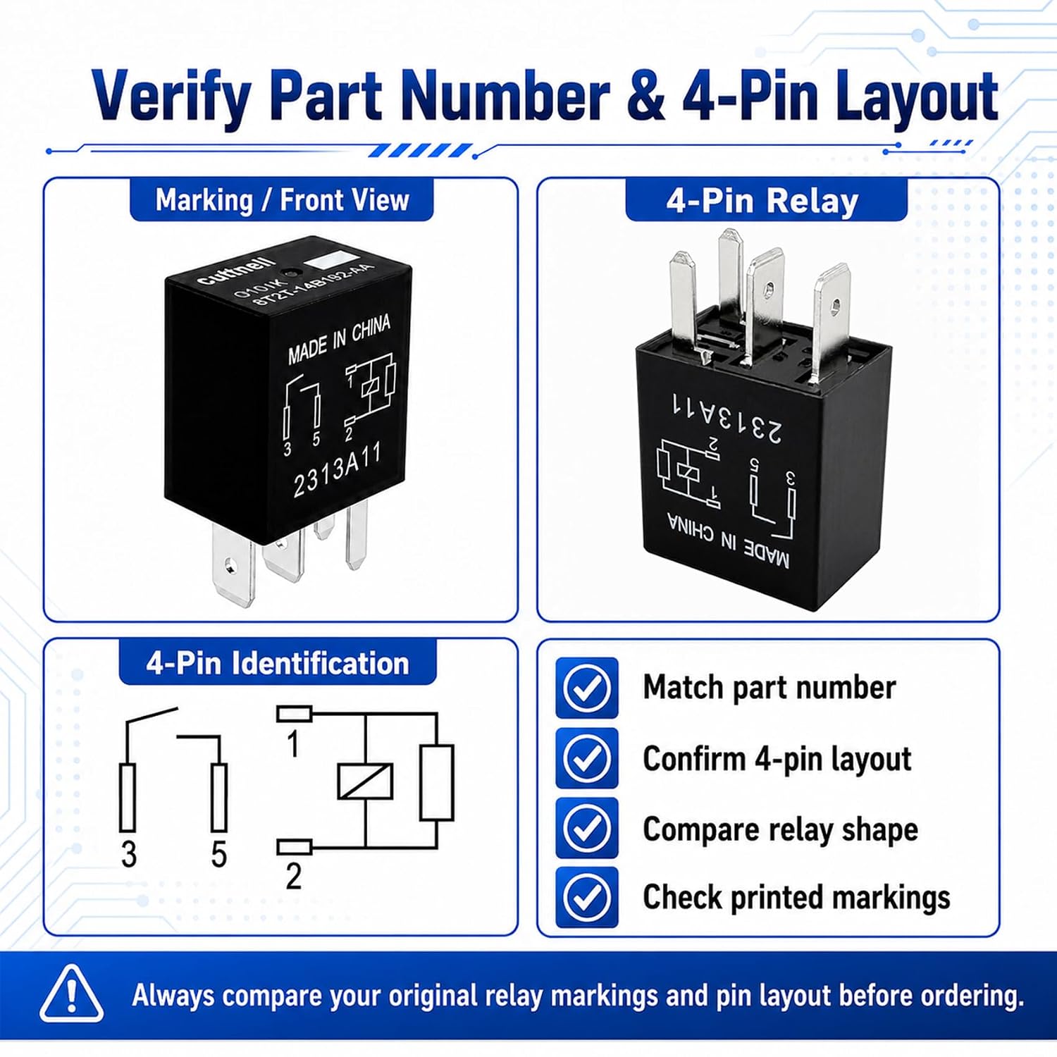 6-Pack 8T2T-14B192-AA Relay 12V 40A 4-Pin Automotive Relay Replacement for Select Ford F-150 Explorer Fusion Edge, O101K Multi-Purpose Relay, Fuel Pump Fan Starter Relay