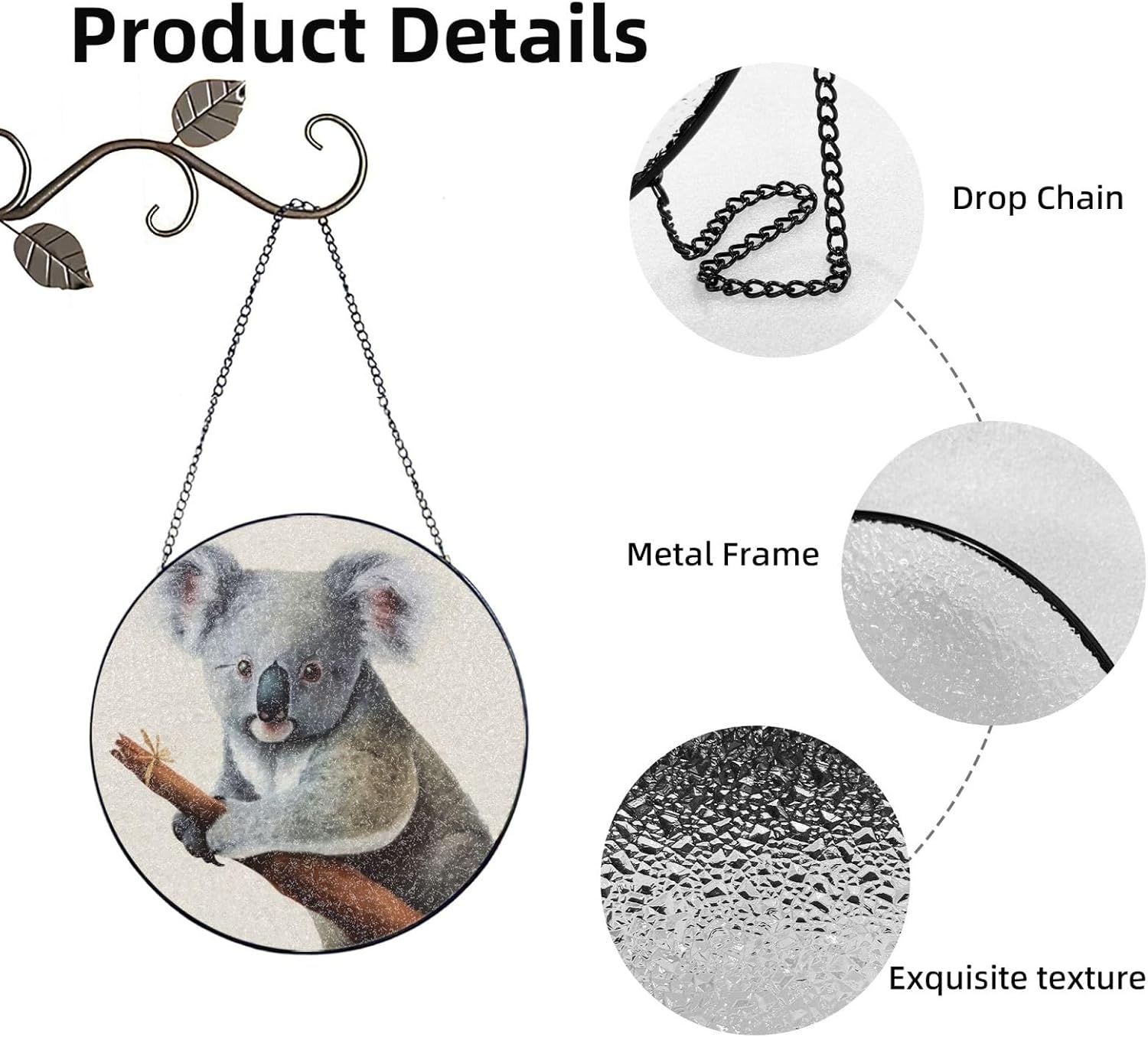 Stained Glass Window Hanging 6in（15cm）, Koala and Butterfly Glass Suncatcher for Home Decor, Indoor Wall Art Glass Panel with Metal Chain and Hooks, Sun Catcher Ornament Birthday Gifts