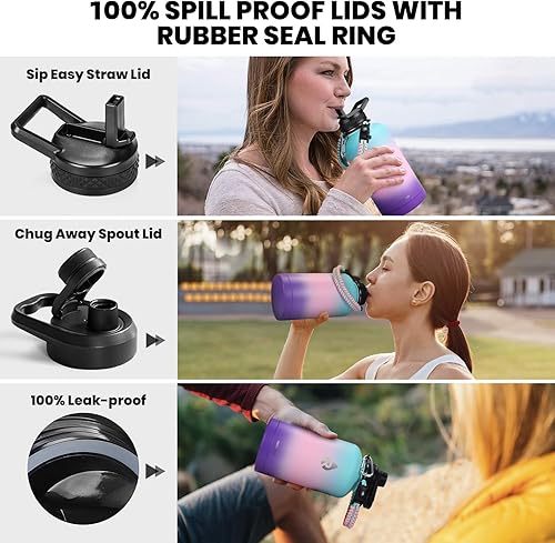 Miniatura 3 de RAYMYLO Botella de acero inoxidableAislamiento al vacío de triple pared (fría por hasta 48 horas)A prueba de fugasSin BPADe 64 ozCuerda de