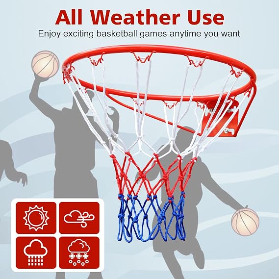 Basketball Hoop Ring Basketball Hoop Net and Wall Fixings Standard Basket Size with 45cm Diameter for Indoor and Outdoor Mounting