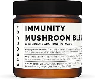 Organic Immunity Mushroom Complex 50g - 100% Adaptogenic Powder - Reishi, Cordyceps, Lion's Mane - No Added Fillers - Made in Europe