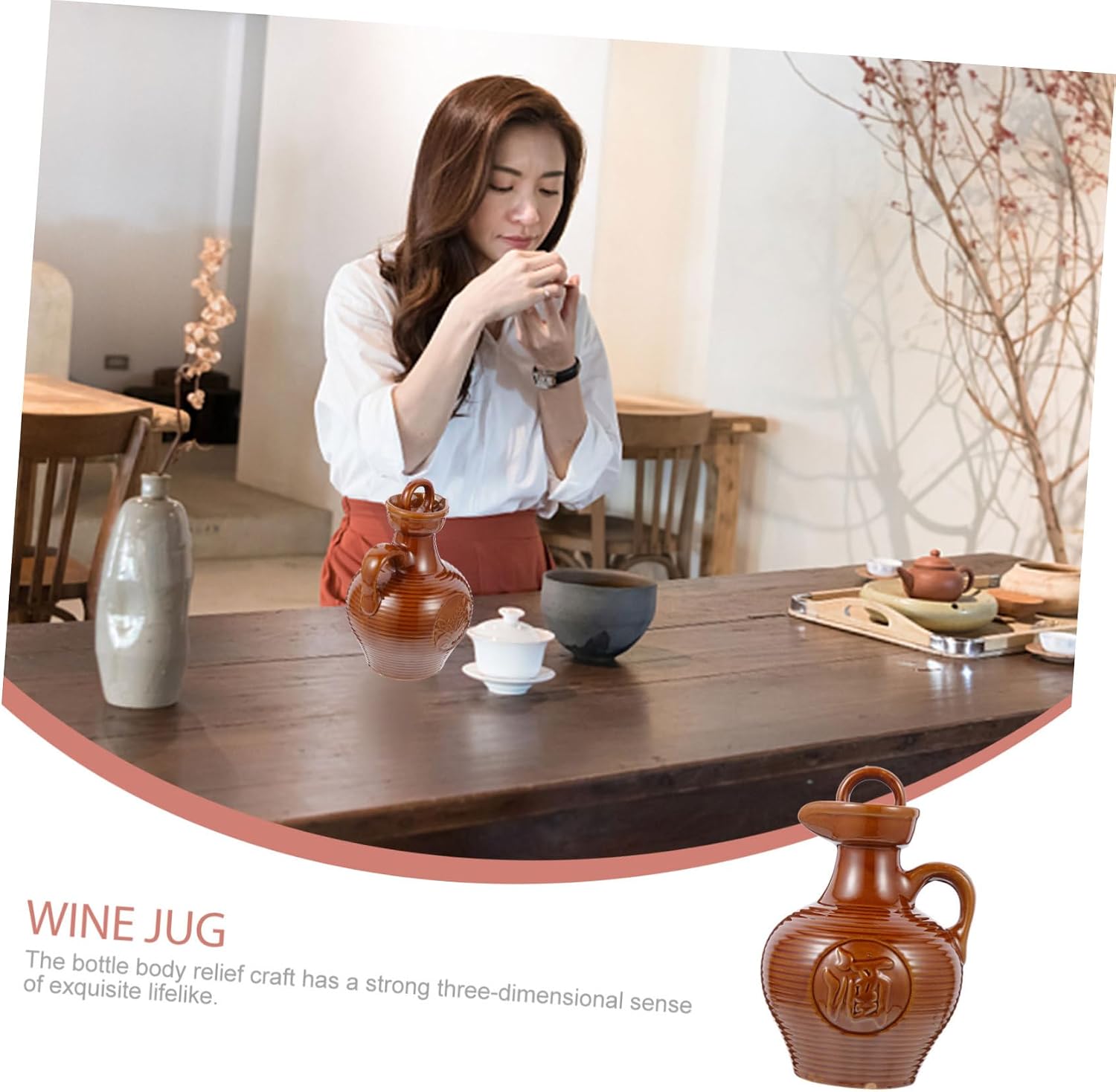 SHOWERORO Clay Jug Beverage Carafes Water Jug Pottery Jar Wine Kettle Flask Water Bottles Rice Water Wine Container Clay Water Pot Japanese Sake Carafes Pitcher Soy Sauce Ceramics