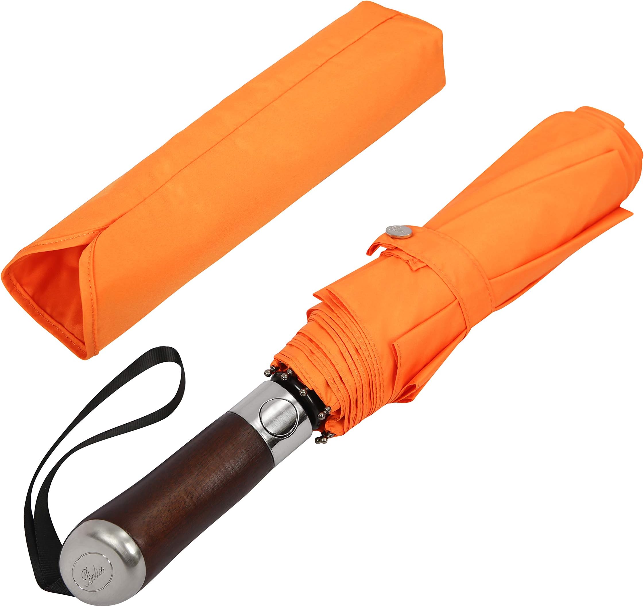(Designed in UK) Balios Travel Umbrella Luxurious Golden Rosewood Handle Auto Open & Close Windproof Frame Single Canopy Automatic Folding Umbrella Men's & Ladies