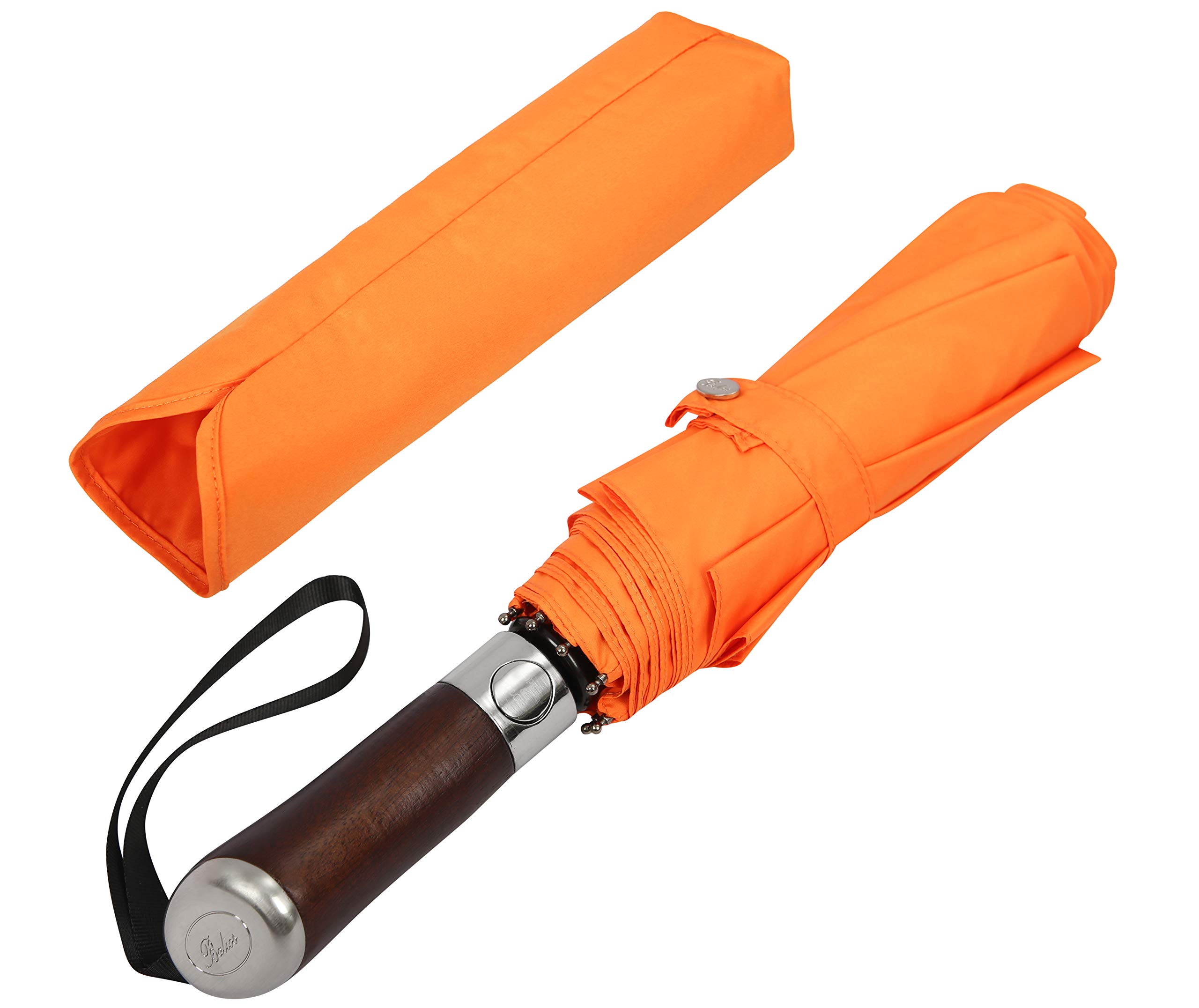 (Designed in UK) Balios Travel Umbrella Luxurious Golden Rosewood Handle Auto Open & Close Windproof Frame Single Canopy Automatic Folding Umbrella Men's & Ladies