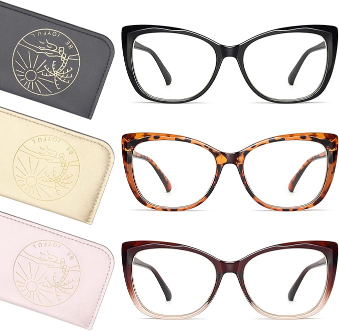 IBOANN Blue Light Glasses for Women Oversized 3 Pack Cat