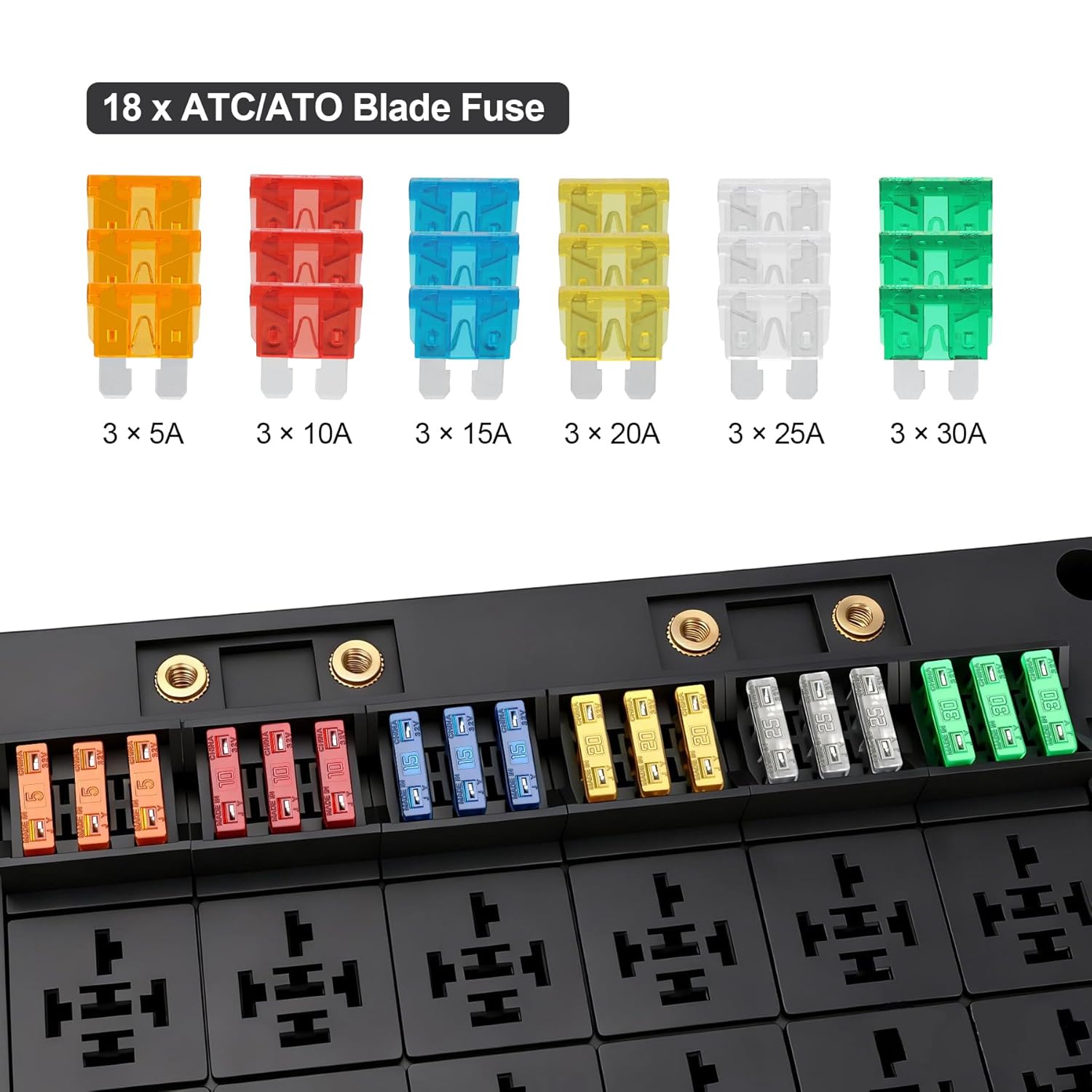 12V 18 Way Fuse Relay Box, 12 Slots Relays Holder 18 Slots ATC/ATO Fuses Holder, 4Pin 5Pin Universal Fuse and Relay Box Block, for Cars Truck Jeep ATVs RVs Pickups