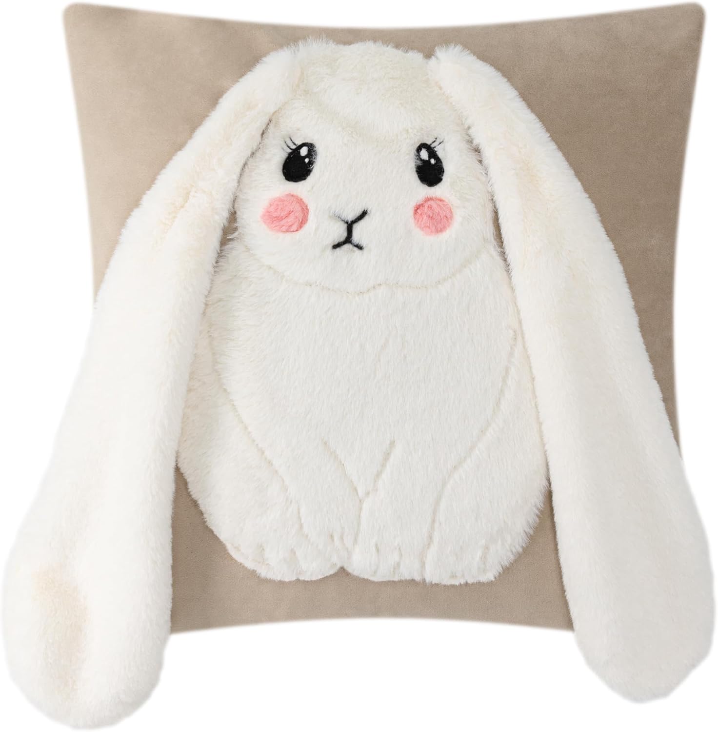 JWH Easter Rabbit Throw Pillow Cover Decorative Faux Fur Bunny Pillow Case Velvet Pillowcase Animal Cushion for Bed Living Room Couch Chair 18x18 Inches Beige White