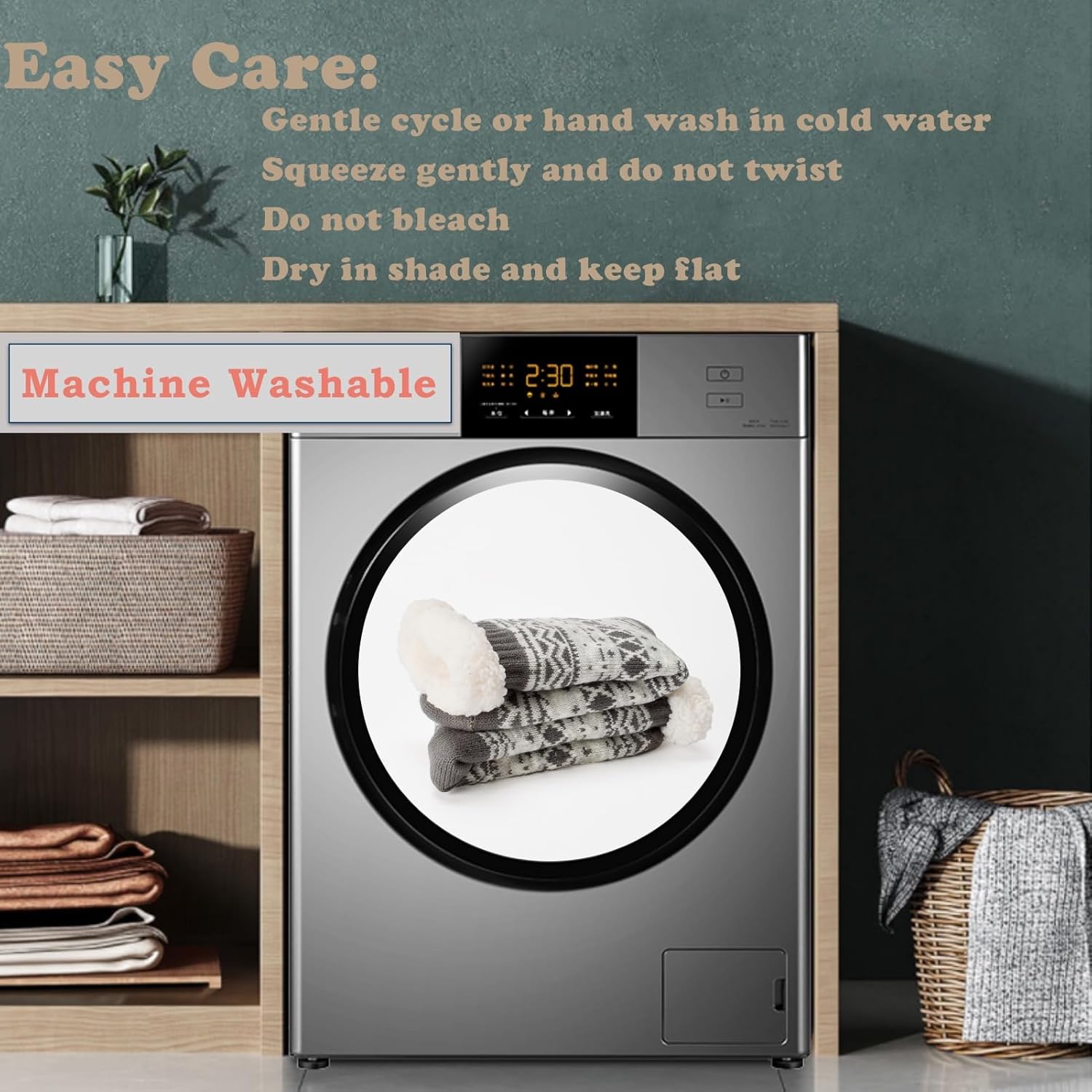 Women's Knit Slipper Socks with Non-slip Grippers, Warm Fuzzy Fluffy Sherpa Lined, Cozy Christmas Gifts - Image 7