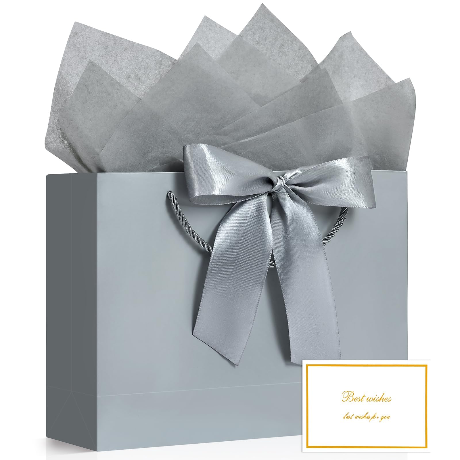 YoungTree 1PCS Large Gift Bag with Ribbon and 1 Greeting Card 2 Tissue Papers, Portable Paper Gift Bag with Handles, Birthday Gift Bags,Present Bags for Wedding Party,Mothers Day12.6" x 9.8" x 3.9 โ image 1