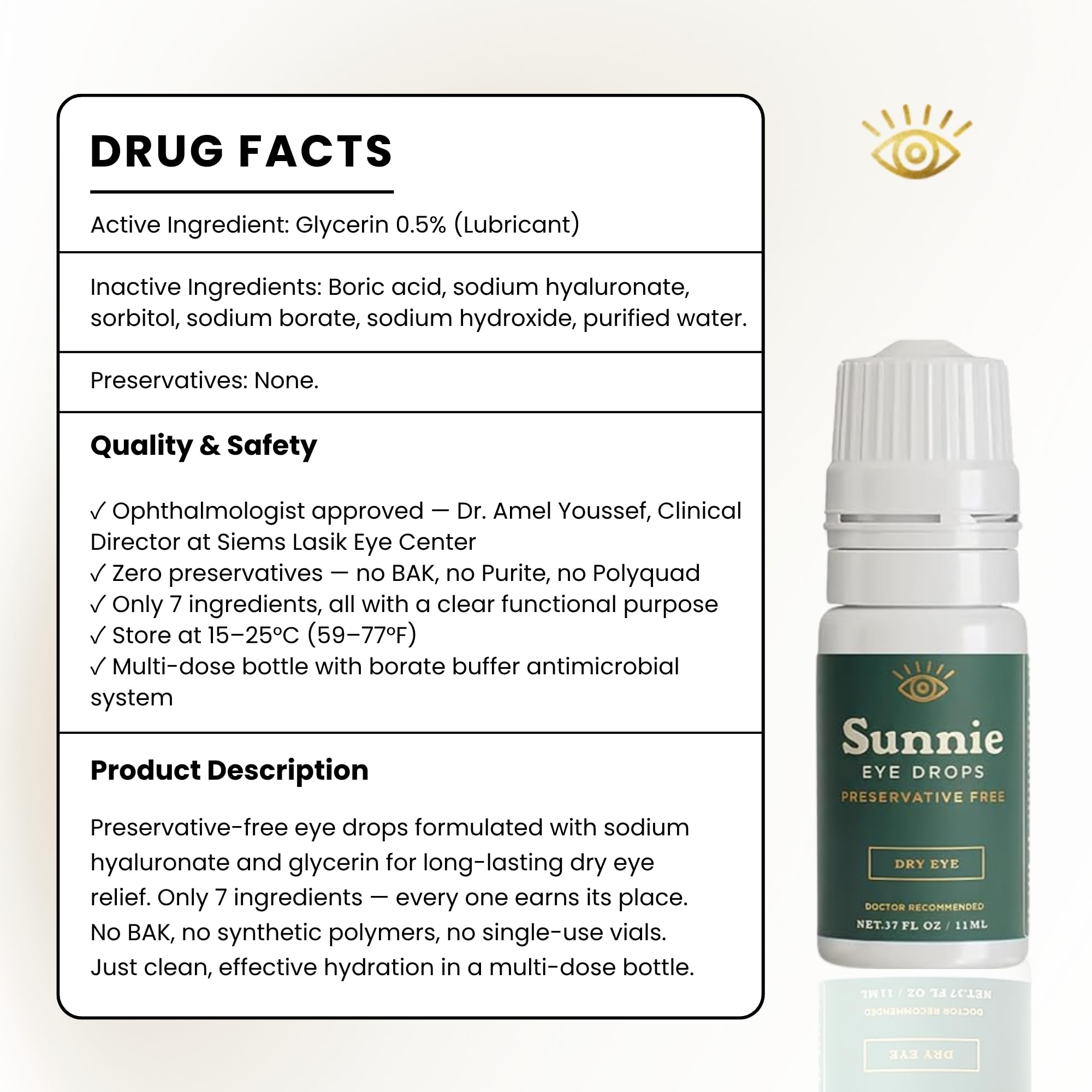 Sunnie Eye Drops Preservative Free, Dry Eye Relief, Artificial Tears, 11ml — Amazon image 2