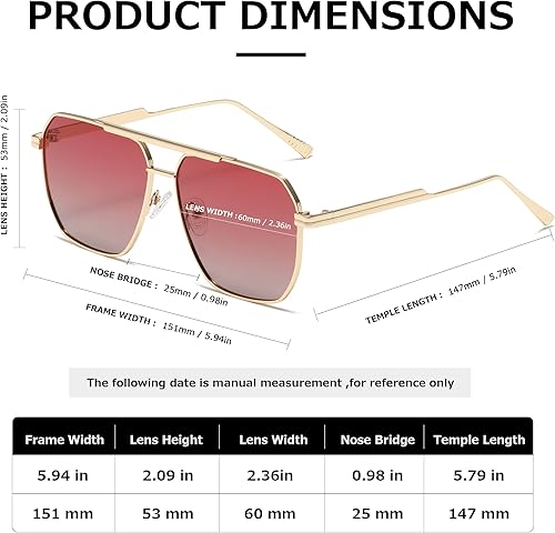 Miniatura 6 de kimorn Gafas de sol polarizadas para mujer y hombre, retro, de gran tamaño, cuadradas, vintage, clásicas, grandes, de metal, K1221