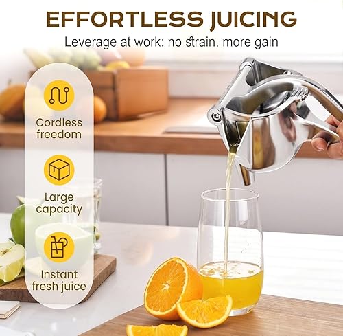 Miniatura 5 de Exprimidor manual de cítricos, acero inoxidable, exprimidor de limón resistente, extractor de frutas y verduras con filtración porosa, agarre