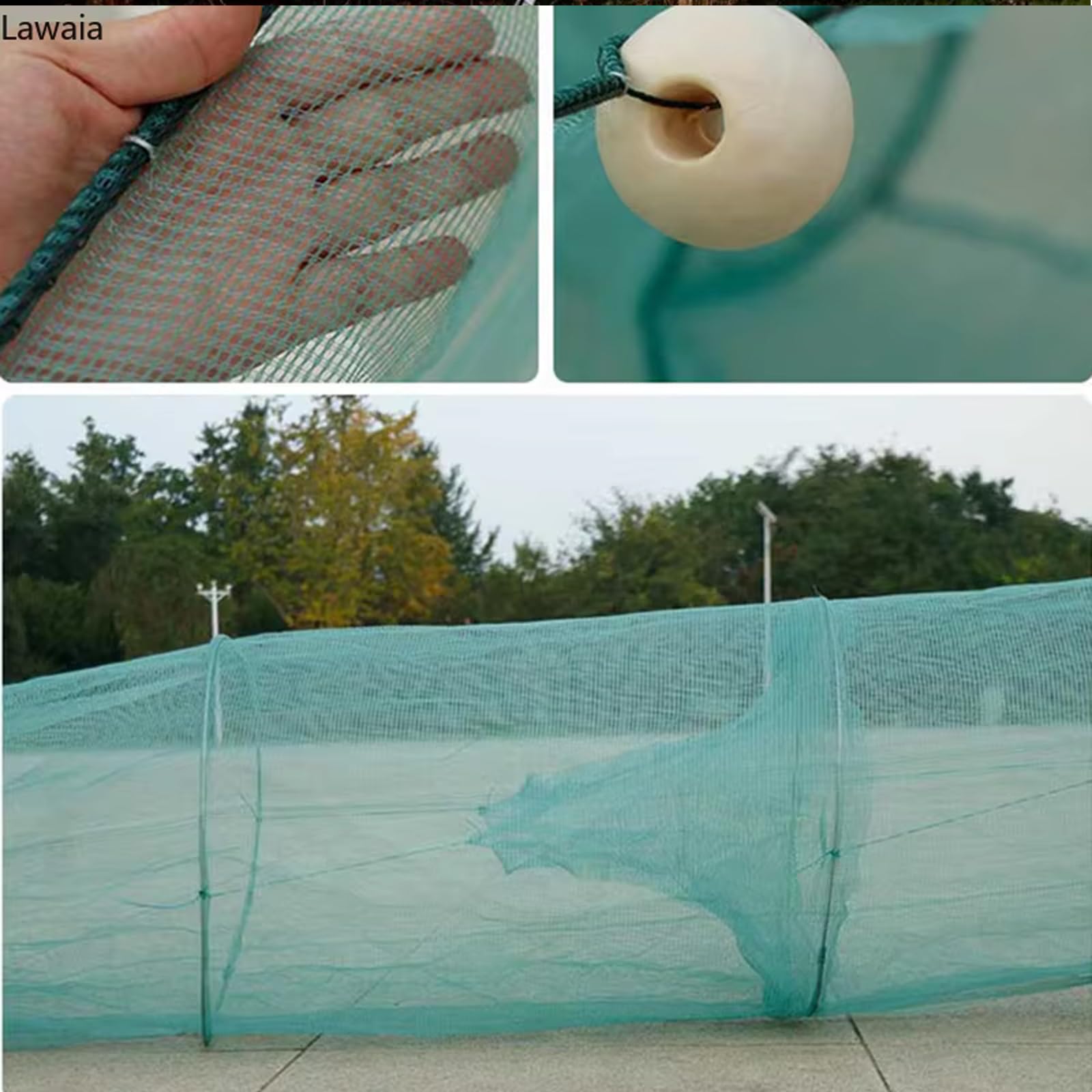 Lawaia Redes de camarones para camarones, trampa portátil para cangrejos de río, red de pesca de río, accesorios de jaula de pesca con flotador y cadena, malla pequeña 2M/3M/4M/5M/6M/8M/10M