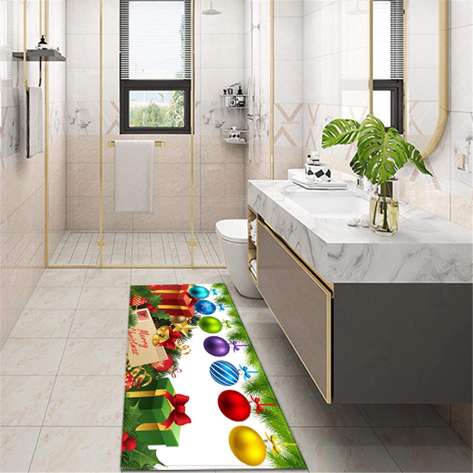 Alfombra Cocina De Navidad Lavable, Felpudos Entrada De Navidad Antideslizante, Múltiples Tamaños Y Patrones Alfombra De Piso De Decoración Navideña Para Sala De Estar,Baño,5,60x180cm/23.6"x70.8"