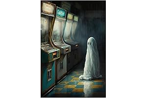 Cute Halloween Ghost in Arcade Canvas Wall Art