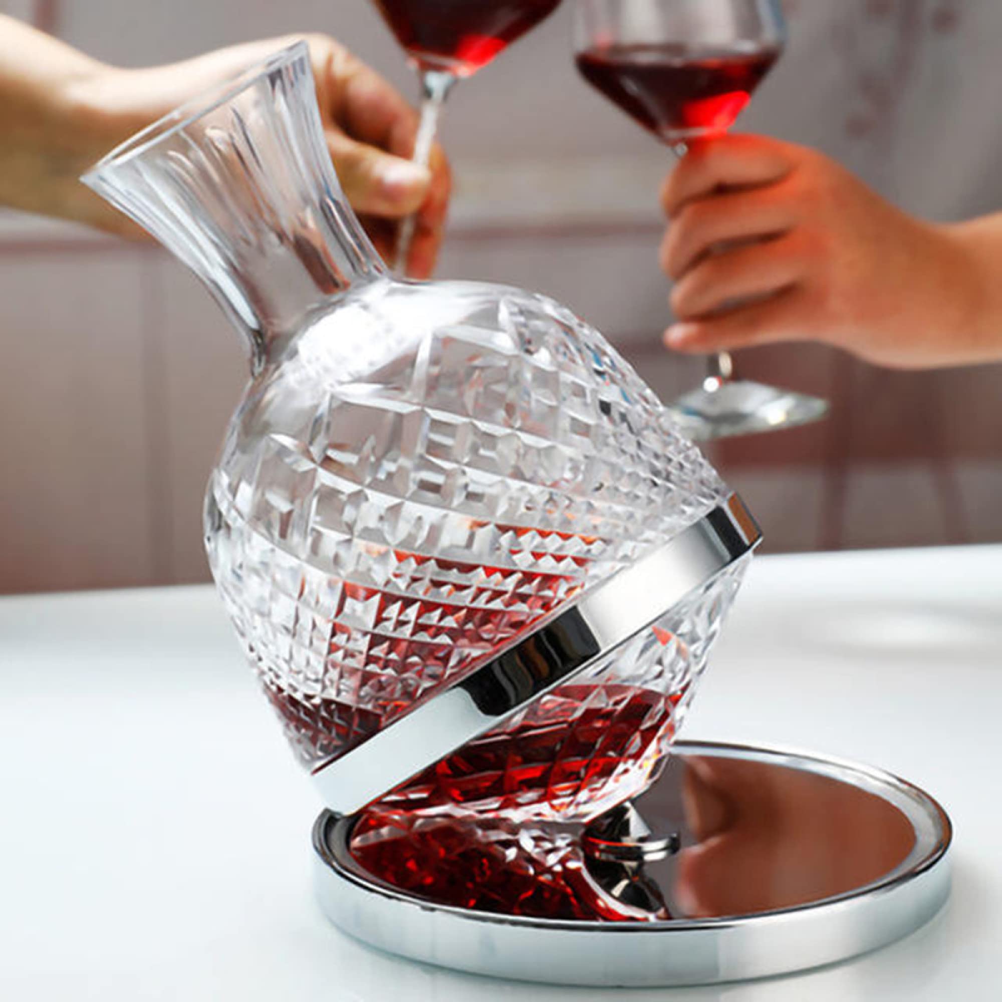 Decantador de vino de cristal con base de acero inoxidable de 1,2 l, para vino tinto y bebidas alcohólicas