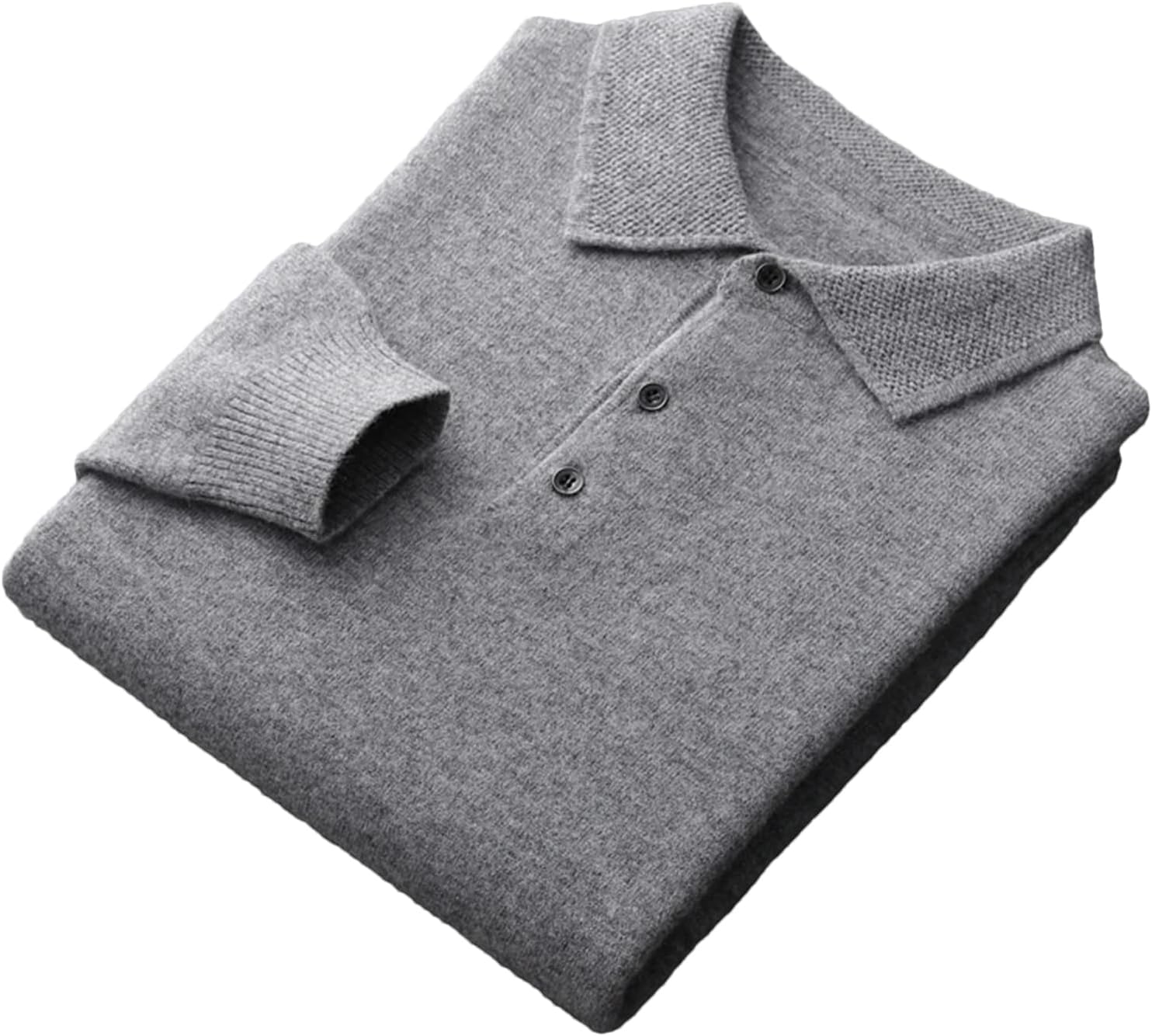 Alloaone Men's Polos Wool Sweater Three-Button Loose Business Casual Warm Long-Sleeved Cashmere Knitted Shirt