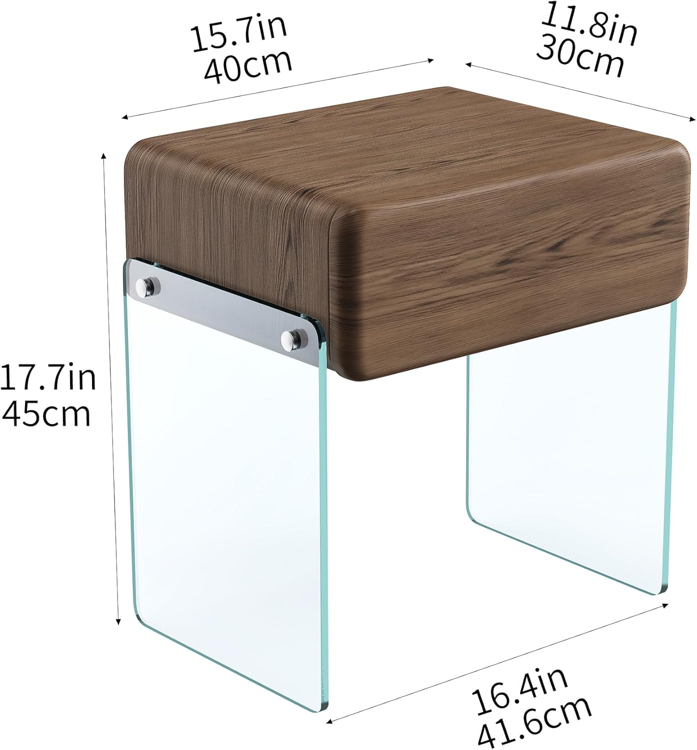 VICITON Nightstand with Drawer, Bedside Side Table, Transparent Glass Legs, Faux Leather Surface, Solid Wood Drawer, for Bedroom (Poplar Grey, 15.7" x 11.8" x 17.7")
