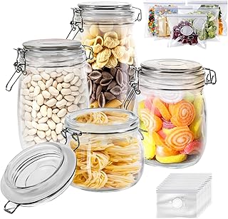 Sponsored Ad - Masthome Glass Jars with Airtight Lids, Set of 4, Kitchen Preserving Storage Glass Canisters Bottles for Ce...