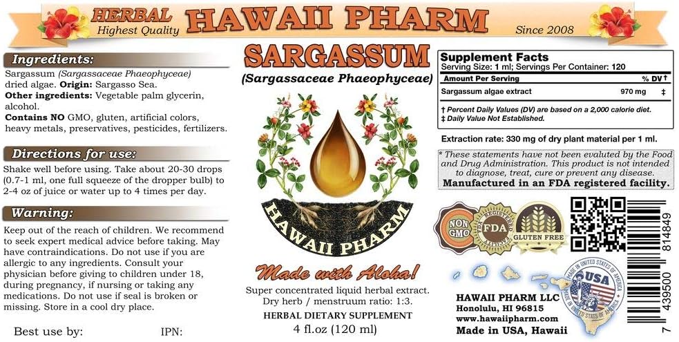 Sargassum (Sargassaceae Phaeophyceae) Tincture Dried Algae Liquid Extract, Sargassum, Herbal Supplement 4 oz