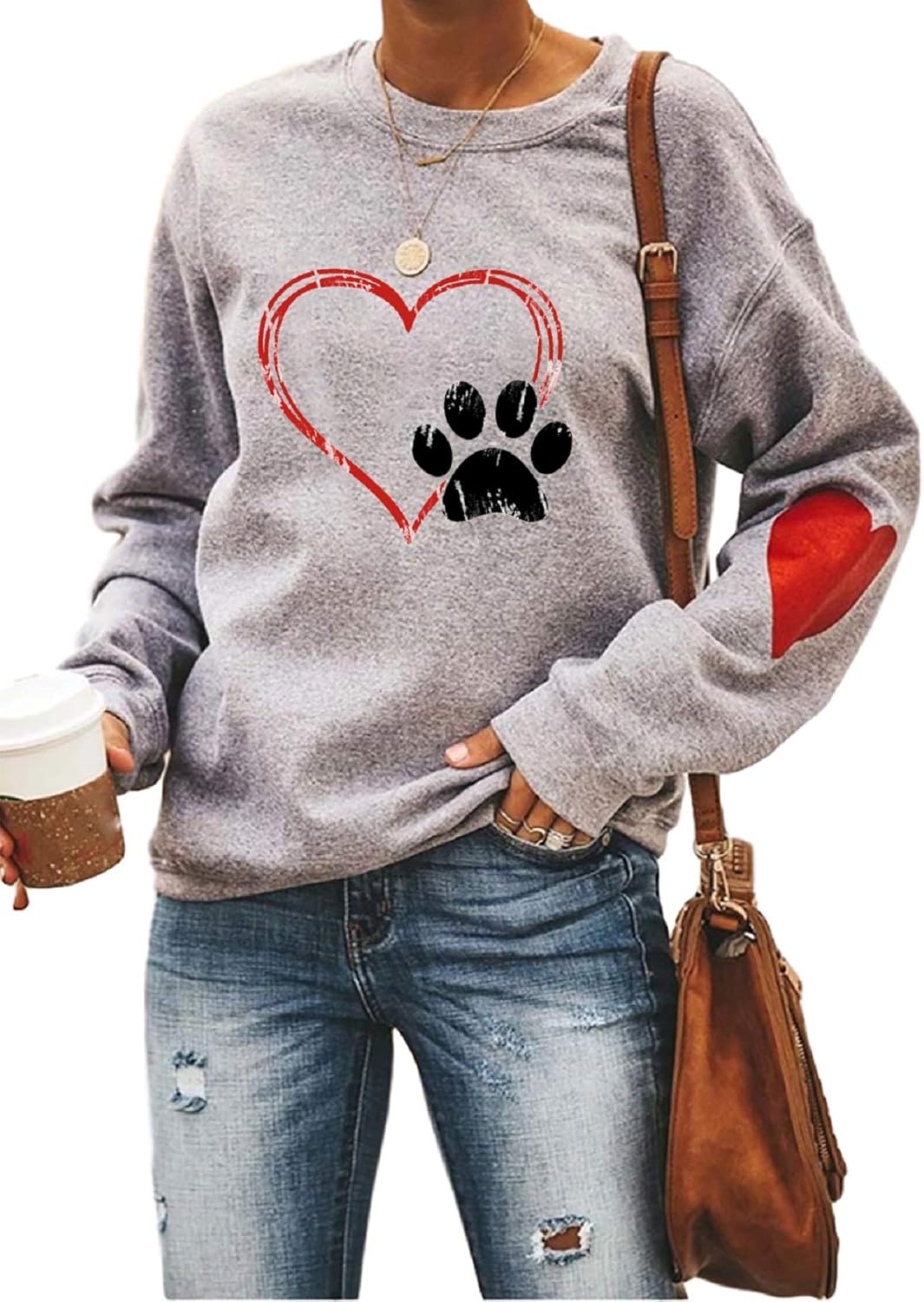 Love Heart Dog Paw Sweatshirts Dog Mom Pullover Tops Women Long Sleeve Sweater Blouse