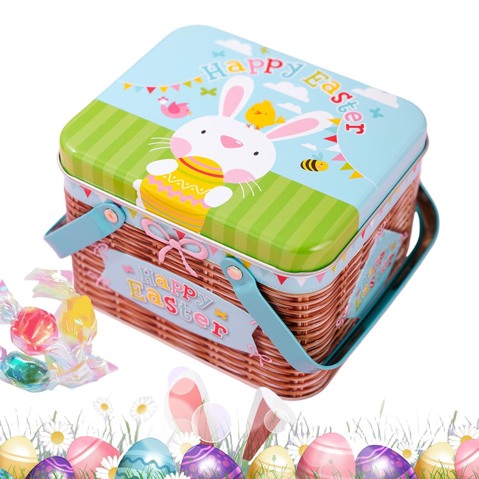 Contenedores de metal para galletas y cajas de regalo de Pascua con diseño de conejo