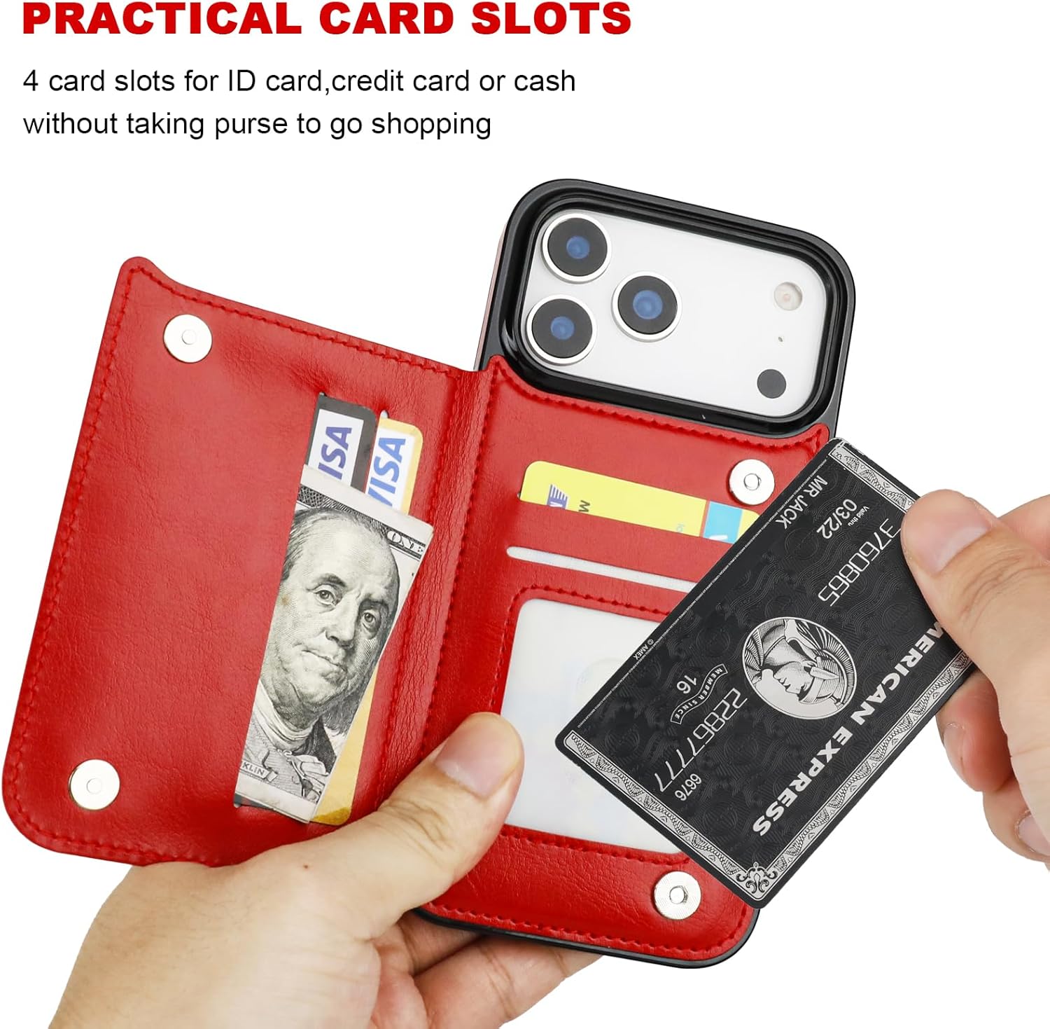 ONETOP Compatible with iPhone 17 Pro Max Wallet Case with Card Holder, PU Leather Kickstand Card Slots Case, Double Magnetic Clasp and Durable Shockproof Cover 6.9 Inch (Red) - Image 4