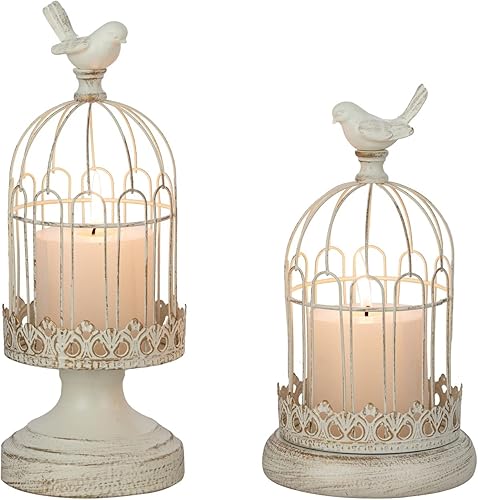 Miniatura 1 de Juego de 2 portavelas decorativo para jaula de pájaros para velas de pilar, jaula de alambre de metal retro, decoración de pájaros, soporte de