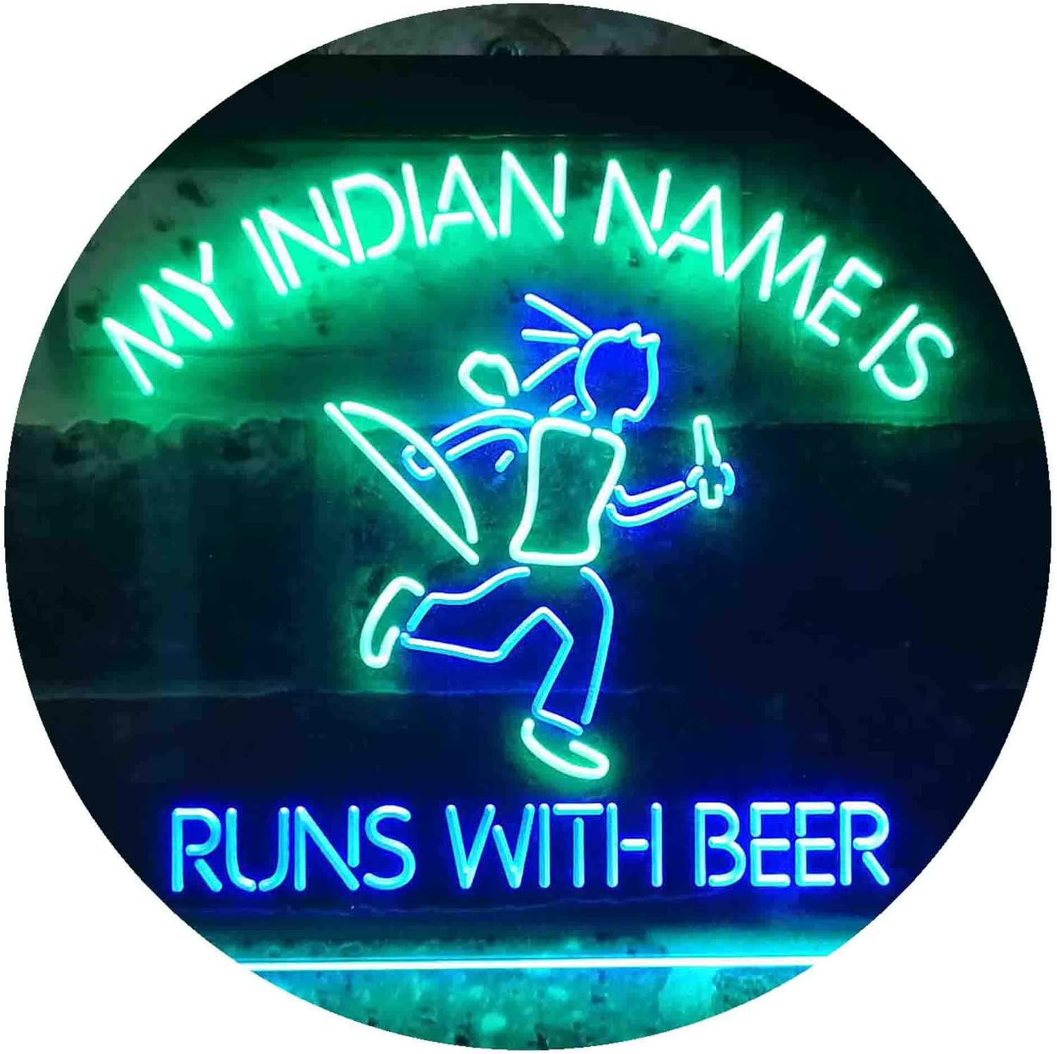 ADVPRO Indian Name is Runs with Beer Bar Dual Color LED Neon Sign Green & Blue 24" x 16" st6s64-i3514-gb