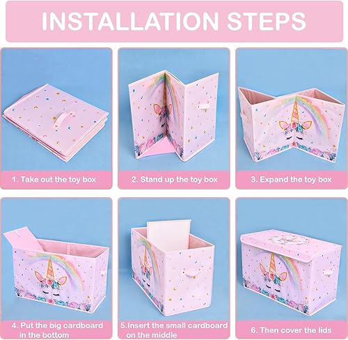 Miniatura 7 de WERNNSAI Caja de juguetes de unicornio – Contenedor de almacenamiento plegable Oxford con asas de 25 x 13 x 16 pulgadas, cubo organizador de
