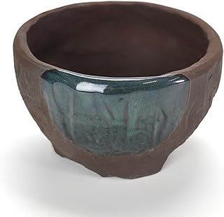 盆栽妙 盆栽鉢 植木鉢 万古焼 ウ泥オリベ流4号 手造り風丸鉢 幅12cm奥行き12cm高さ7.3cm 山野草鉢 観葉植物 多肉植物 円形 丸