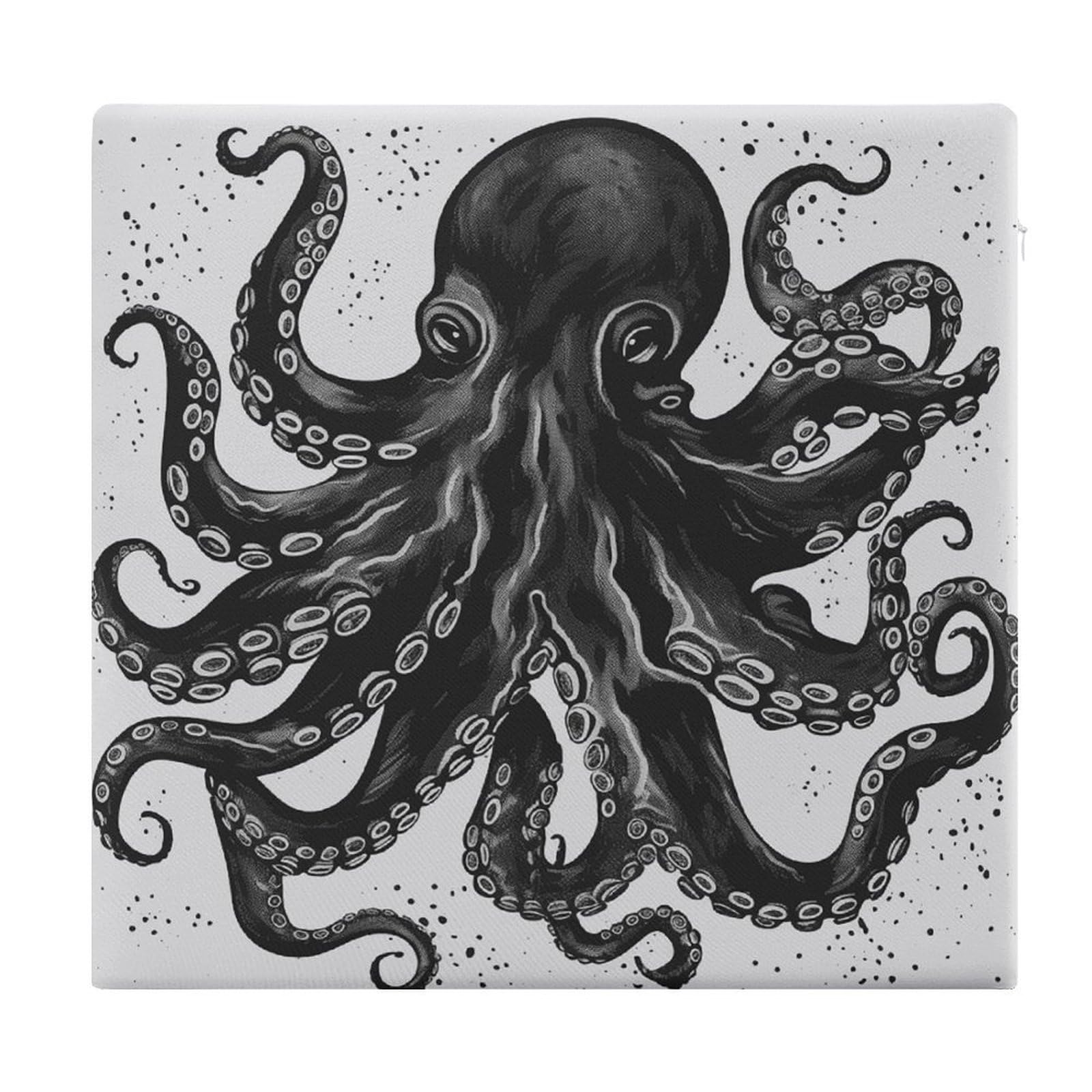 VstaDank Classic Black Octopus Chair Cushion for Dining Chairs Breathable Square Chair Pads Non-Slip Seat Cushions Memory Foam Pad Floor Pillow for Meditation Or Yoga 13.8”x15”