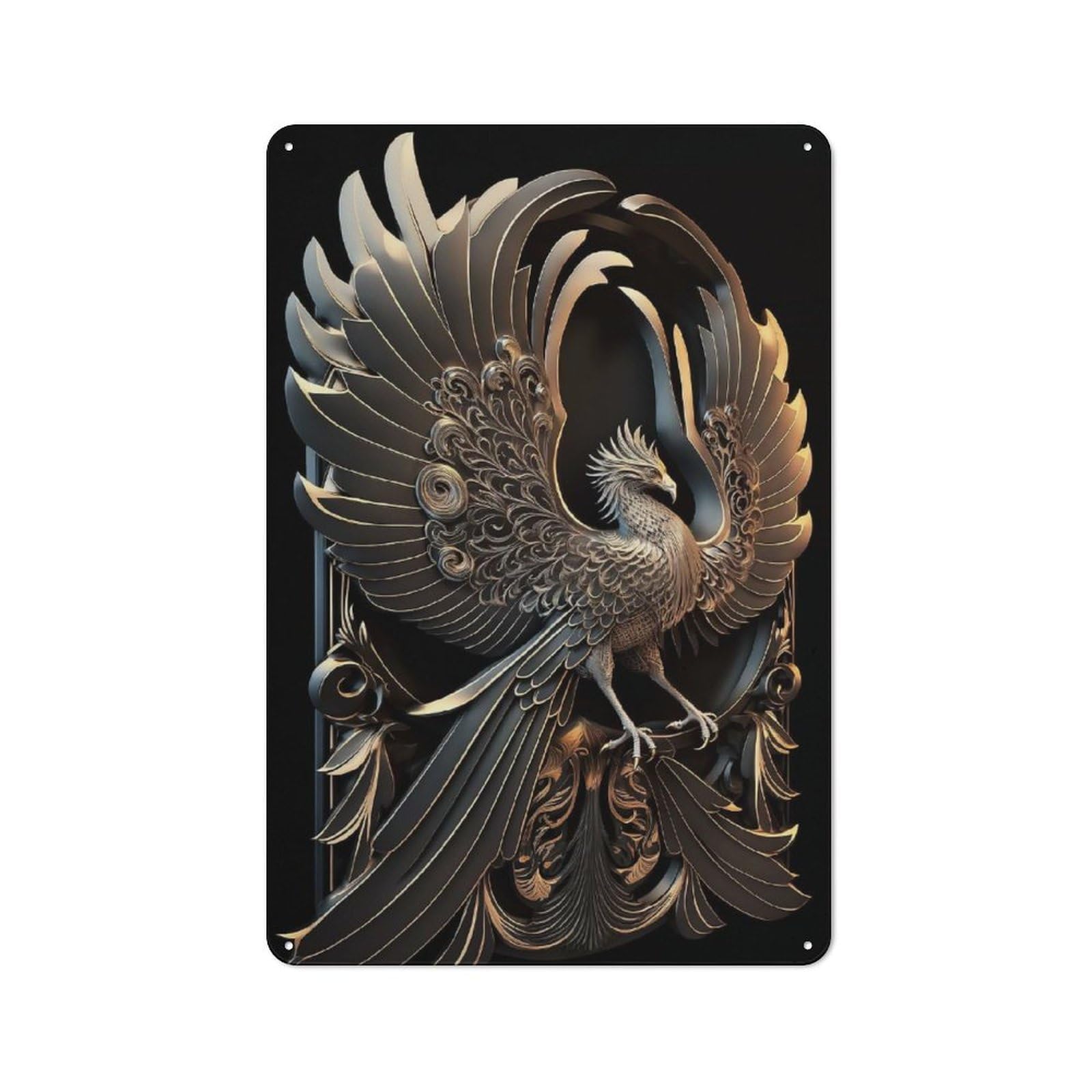 Junmoney Style-23 Tin Sign 30X20cm With Eternal Golden God Phoenix For Garage Wall, Retro-Style Decor, For Room Styling Across Garages And Workshops