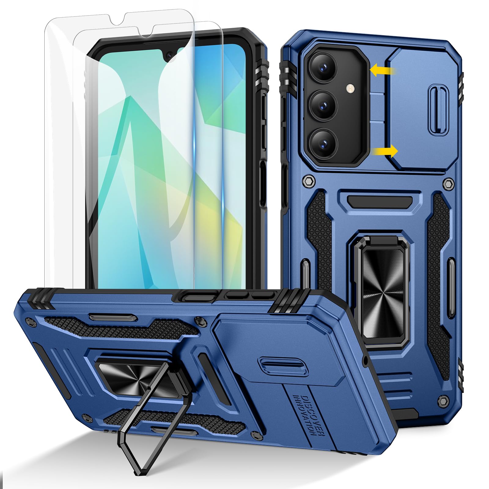 Doeshine für Samsung Galaxy Hülle mit 2 Stück Displayschutzfolie & Kameraschutz, Rotate Ring Ständer, Robust Fallschutz Handyhülle Outdoor Militär Schutzhülle für Galaxy