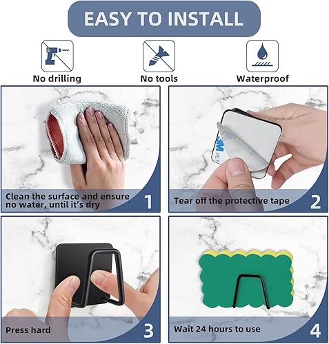 Miniatura 5 de Soporte de esponja adhesivo para fregadero de cocina, soporte fuerte para raspaduras, acero inoxidable SUS304 a prueba de óxido, impermeable, secado