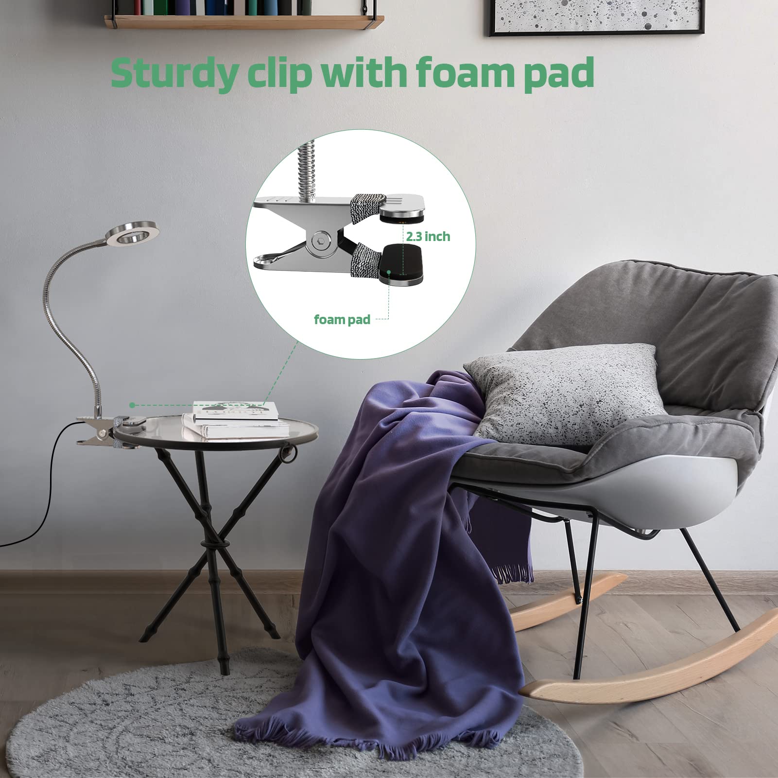 GLORIOUS-LITE LED-Licht, 36 LEDs, augenschonende Leselampe für Schlafsaal, 360° flexibler Schwanenhals mit 4 Farbmodi, dimmbares Buchlicht für Bett, Schreibtisch, Kopfteil, Computer (Silber)