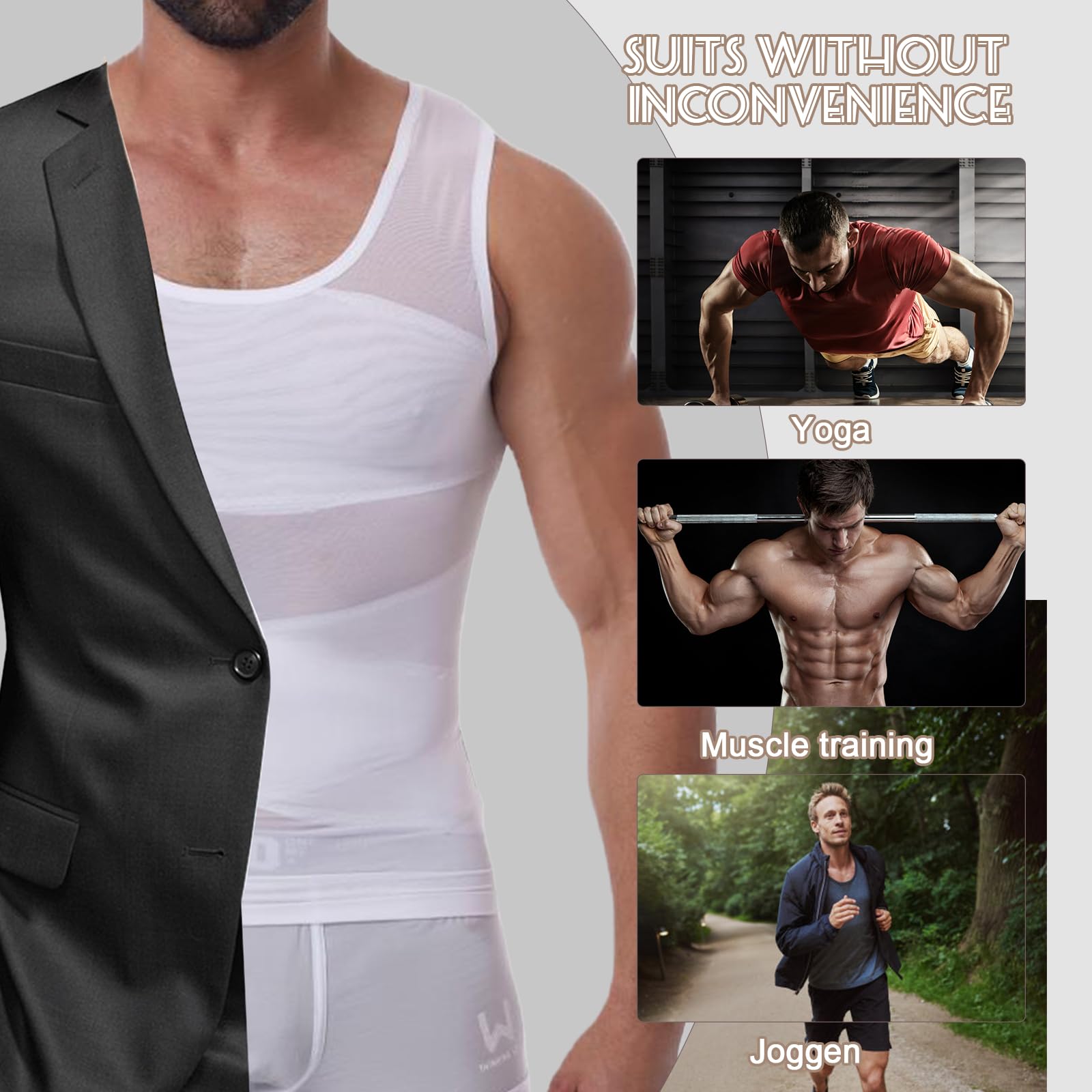 Chaleco de Compresión para Hombre, Faja Reductora, Camiseta Reductora de Compresión, Alta Elasticidad, Ideal para Gimnasio y Ejercicios de Fitness, Color Blanco