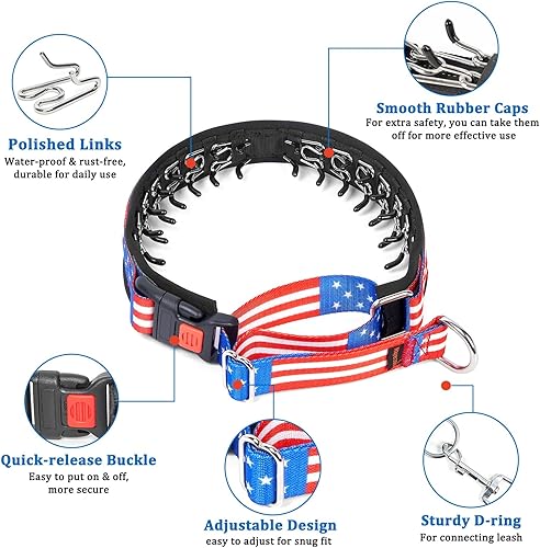 Miniatura 3 de Martingale Collar para perros, collar de perro sin tirones con bandera estadounidense para perros pequeños, medianos y grandes, collar de perro