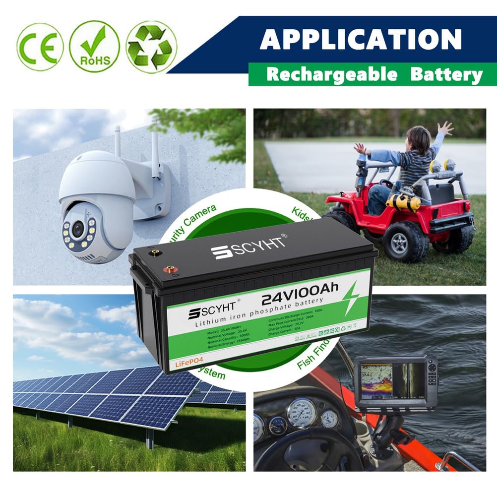 Batterie Lithium 24 V 100 Ah 150 Ah Batterie LiFePO4 24 V Batteries à décharge Profonde pour Camping-Cars, solaires et Hors réseau pour Moteurs 500 W à 3840 W,24v150ah 240mm