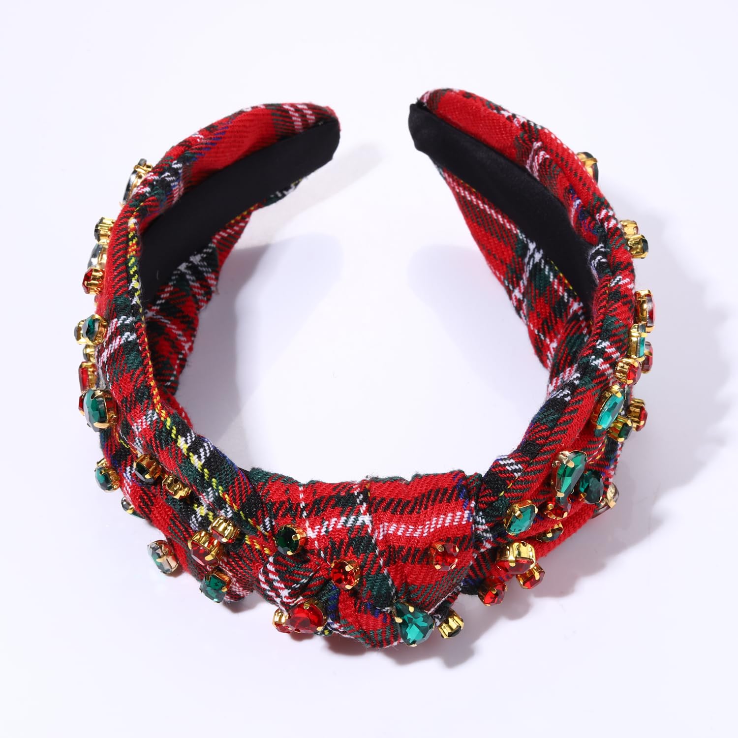 MOLOCH Christmas Headband for Women Christmas Red Plaid Knotted Headband Jeweled Crystal Xmas Head Band Xmas Decorations Gifts - Image 4