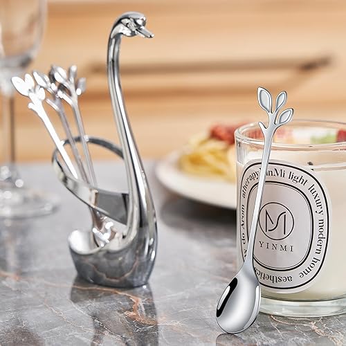 Miniatura 52 de AnSaw Elegantes cucharas de café de hoja negra, 10 piezas, 4.7 pulgadas, mini cucharas de té de café expreso y postre, perfectas para Demitasse