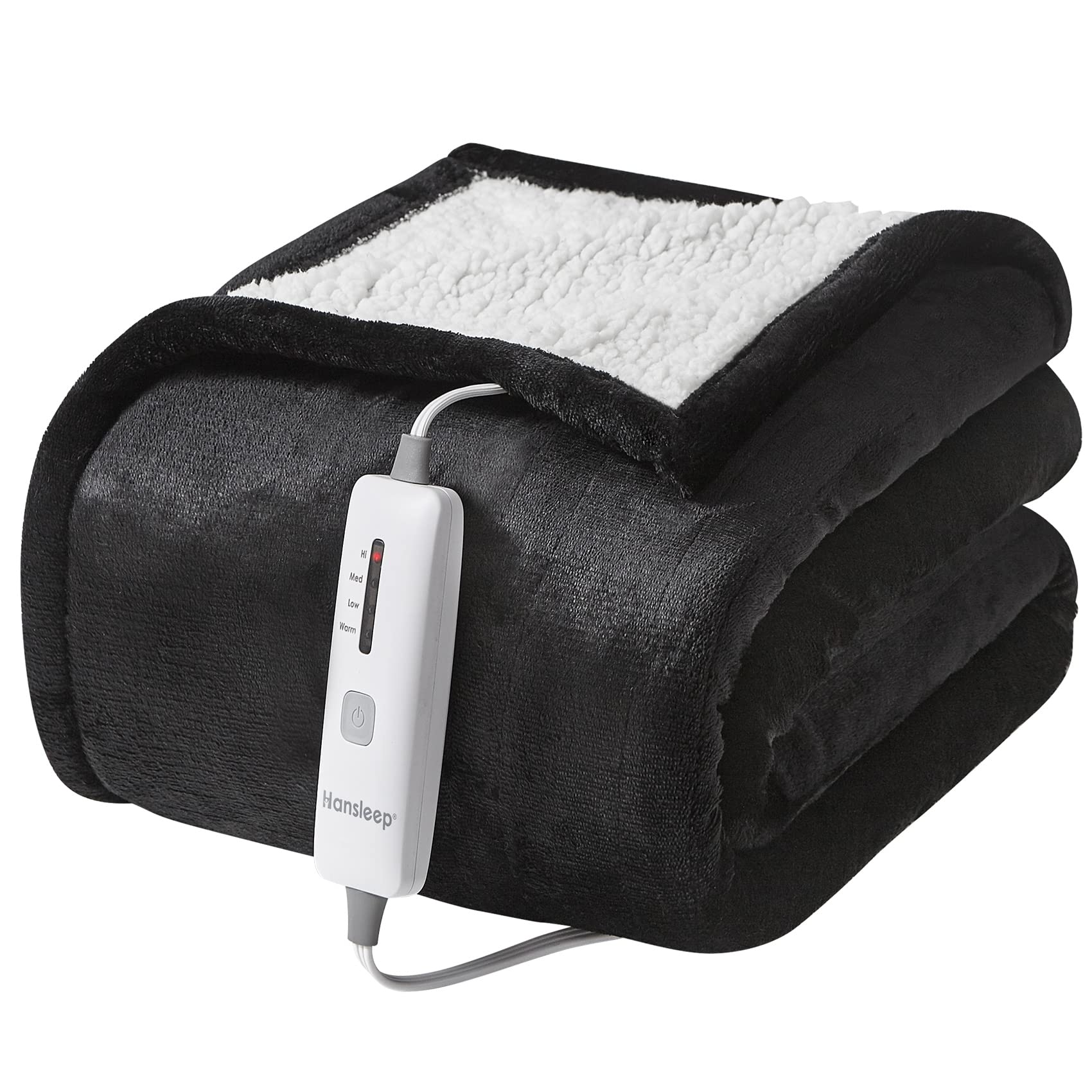 Hansleep Heated Blanket Electric Blanket Throw - Heating Blanket with 4  Heating Levels 4 Hours Auto Off, Super Cozy Machine Washable Sherpa Electric  Throw Fast Heating, 50 x 60 Inches, Black :